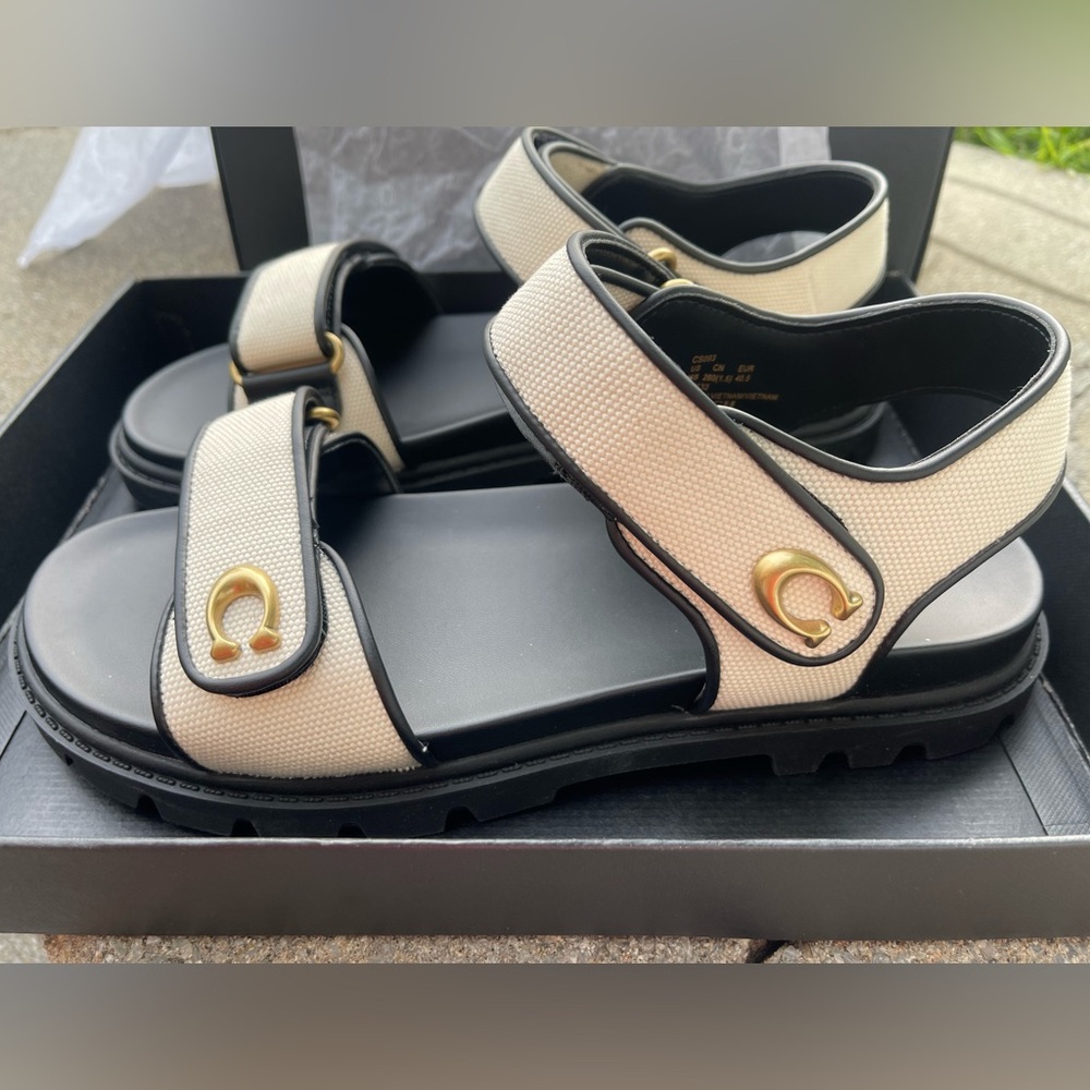 Coach Brynn Black and Cream Sandals